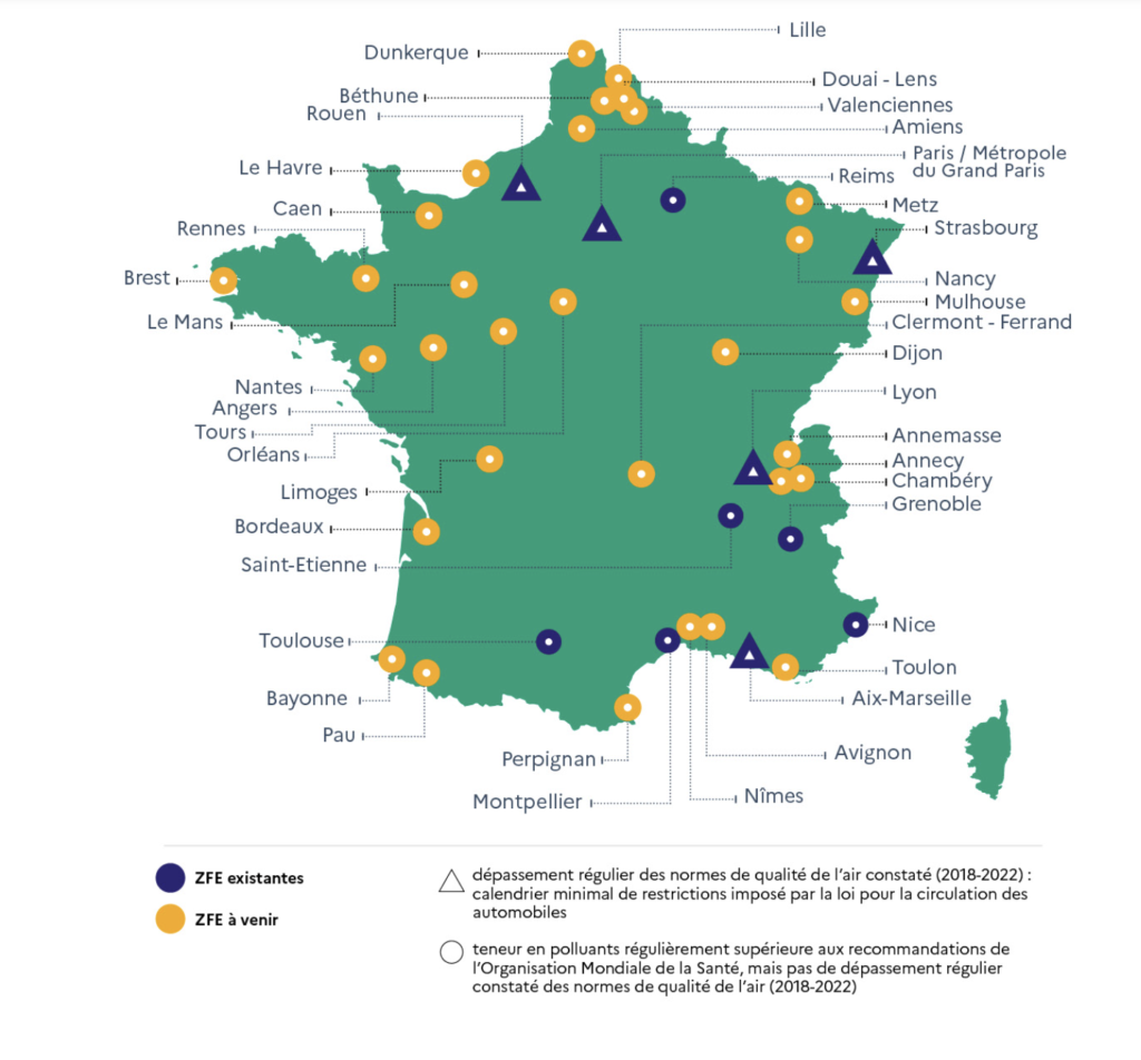 Liste des ZFE aujourd'hui et à venir